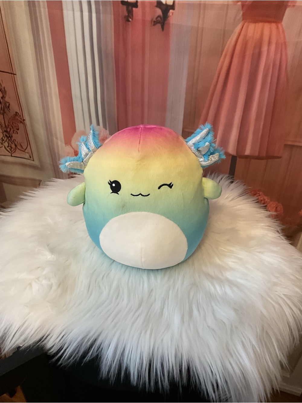 Squishmallows Rainbow Axolotl Pillow - Pink Yellow Blue